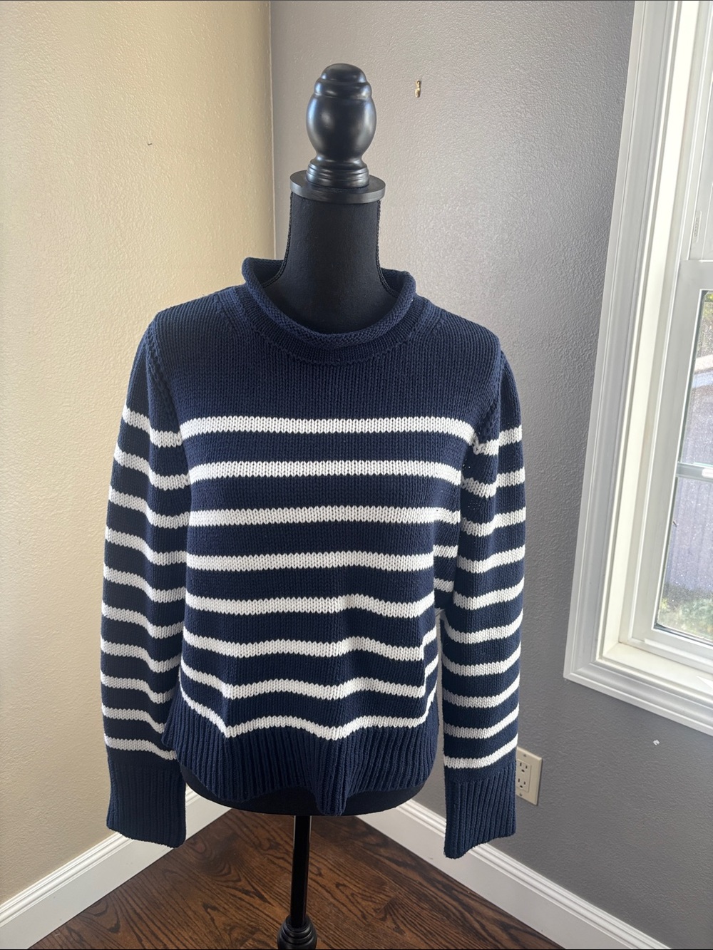 J. Crew Navy and White Striped Rollneck Sweater